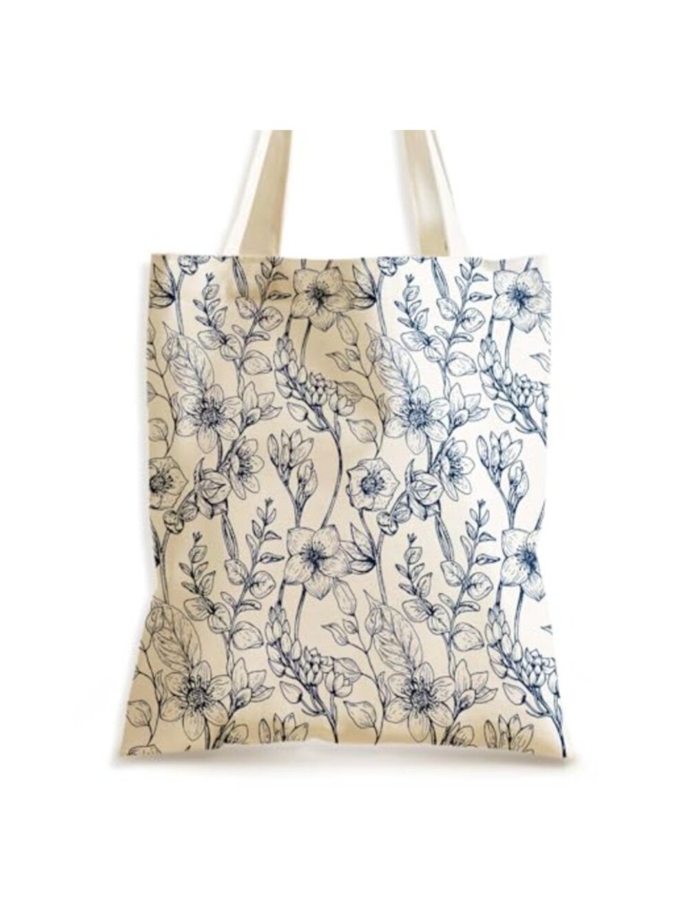 Canvas Shoulder Purse French Floral Reusable Tote Bag Zipper Pocket